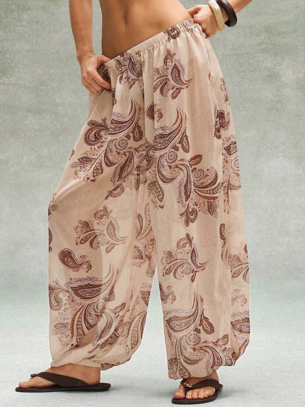 Multicolor Boho Women's Vacation Paisley Print Loose Wide Leg Pants - Picture 4 of 5
